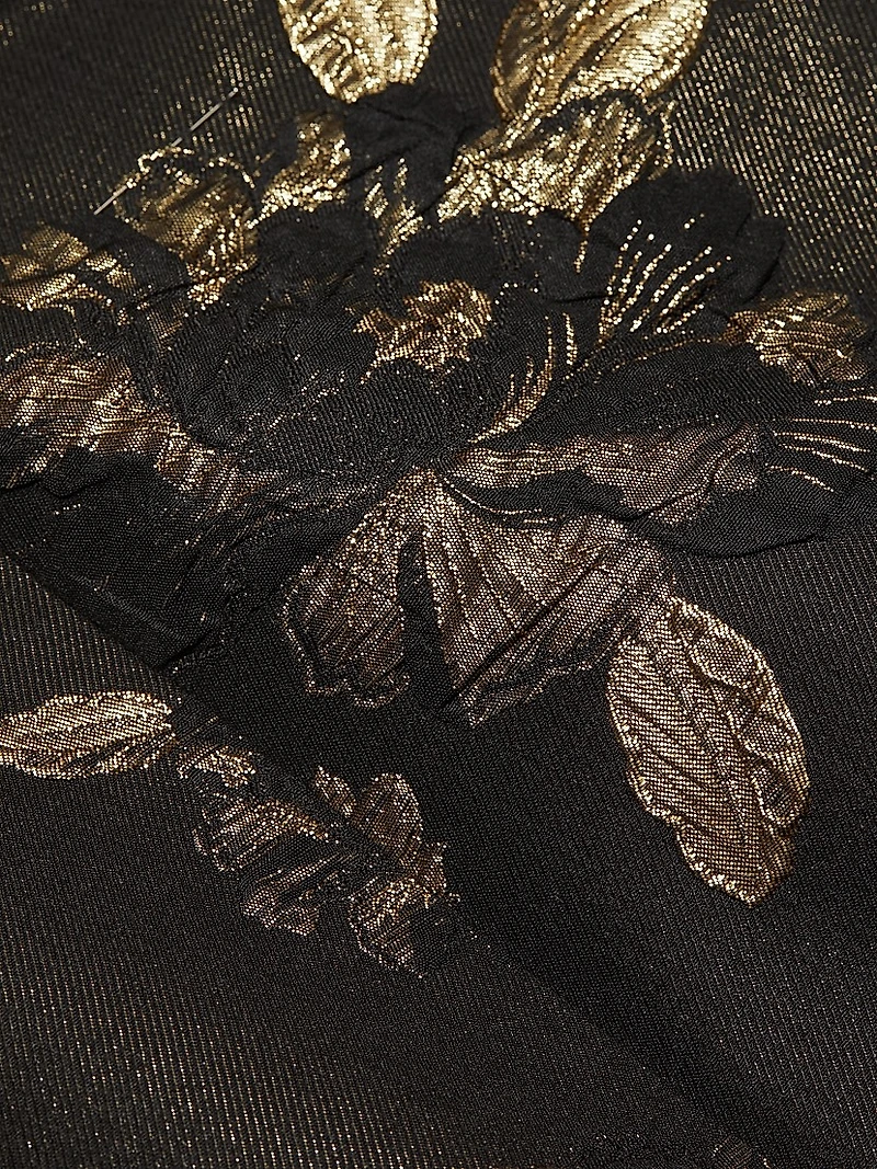 Floral Metallic Jacquard Ruffled One-Shoulder Cocktail Dress