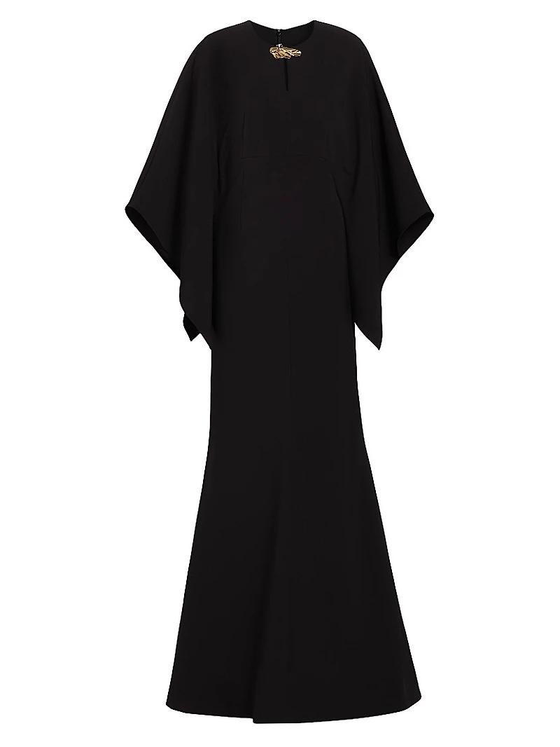 Brooch-Embellished Crepe Gown