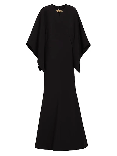 Brooch-Embellished Crepe Gown