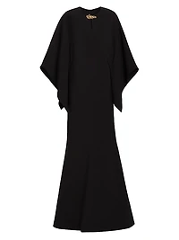 Brooch-Embellished Crepe Gown