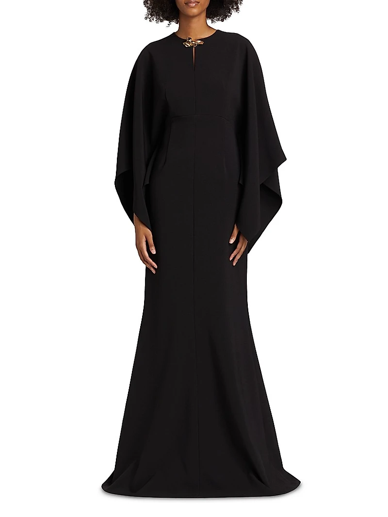 Brooch-Embellished Crepe Gown