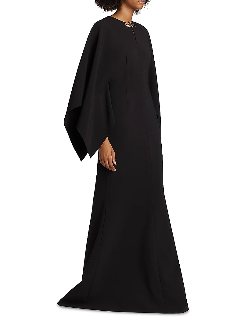 Brooch-Embellished Crepe Gown