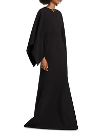 Brooch-Embellished Crepe Gown