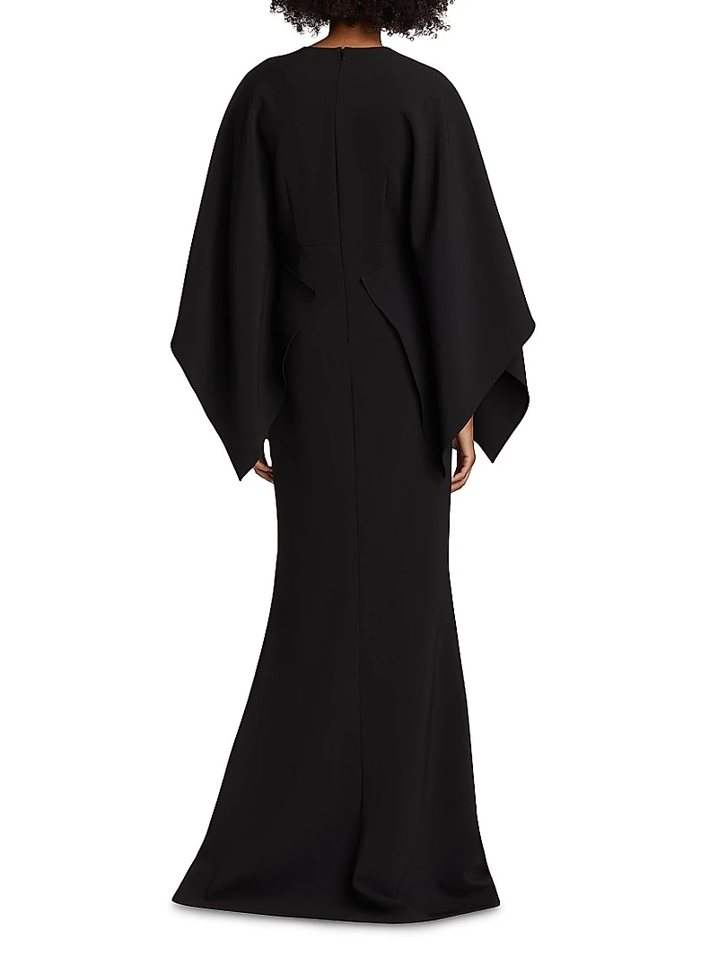 Brooch-Embellished Crepe Gown