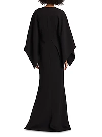 Brooch-Embellished Crepe Gown