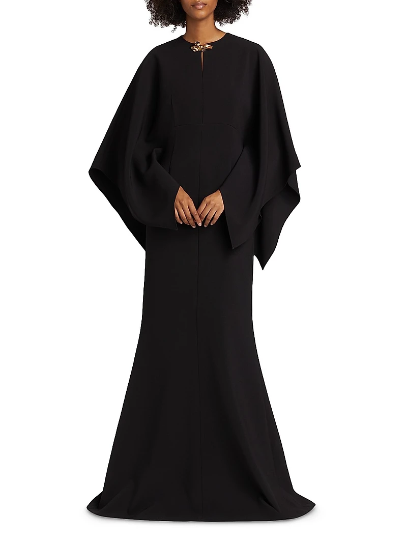Brooch-Embellished Crepe Gown