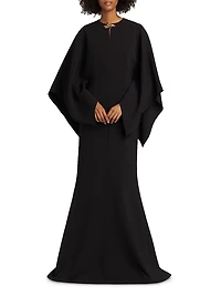 Brooch-Embellished Crepe Gown