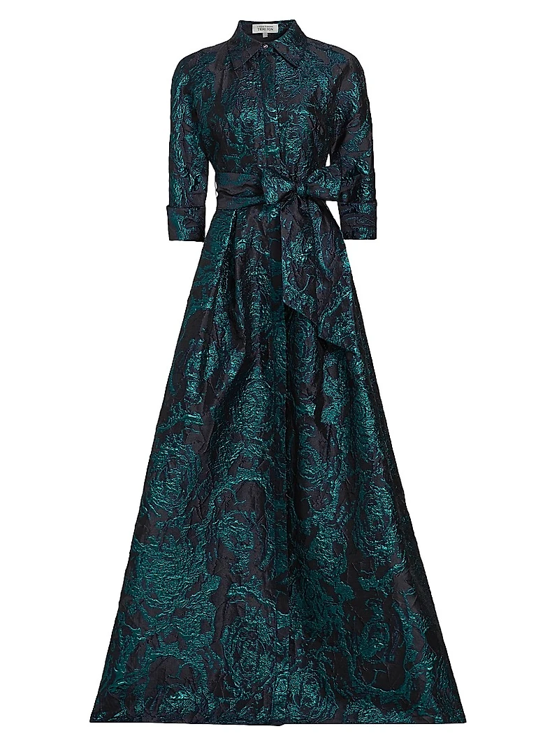 Abstract Metallic Jacquard Shirt Gown