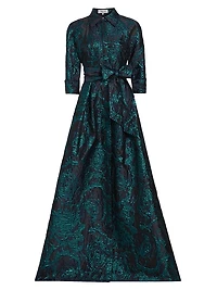 Abstract Metallic Jacquard Shirt Gown