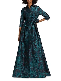 Abstract Metallic Jacquard Shirt Gown