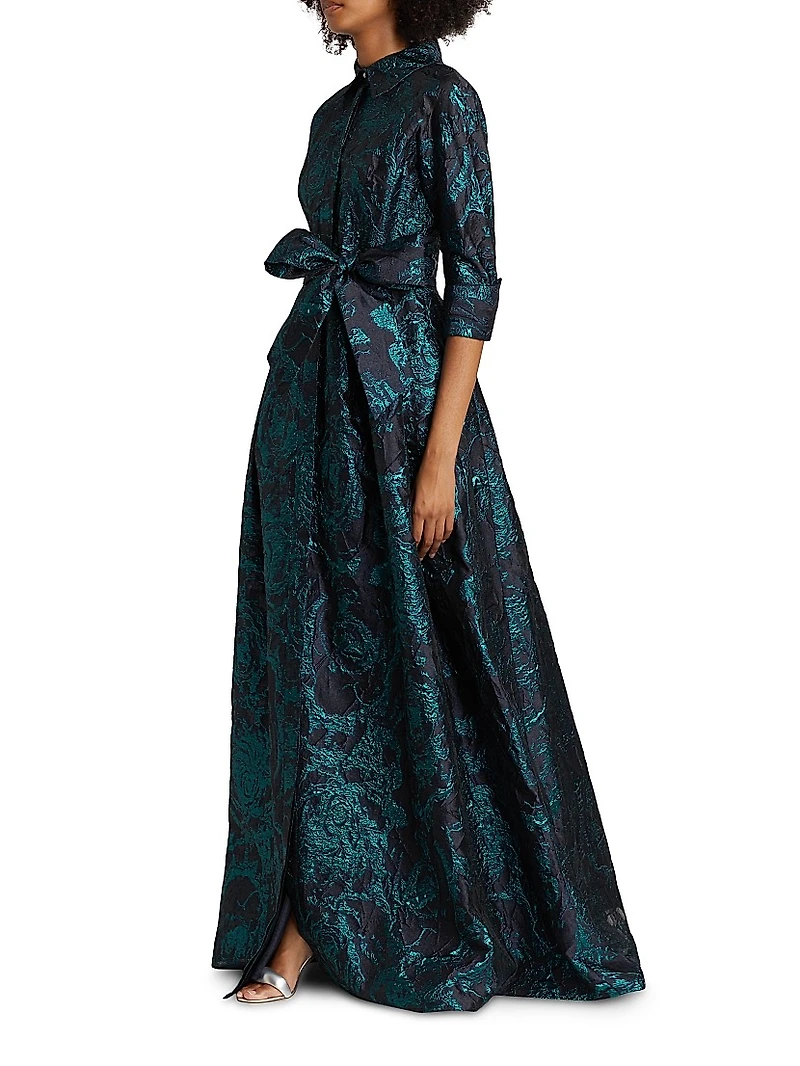 Abstract Metallic Jacquard Shirt Gown