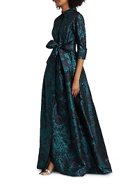 Abstract Metallic Jacquard Shirt Gown