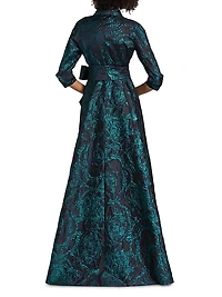 Abstract Metallic Jacquard Shirt Gown