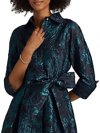 Abstract Metallic Jacquard Shirt Gown