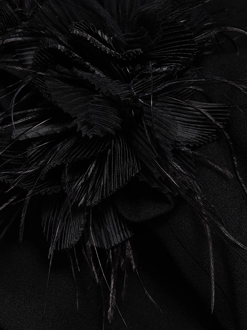 Feather-Embellished Crepe Off-The-Shoulder Gown