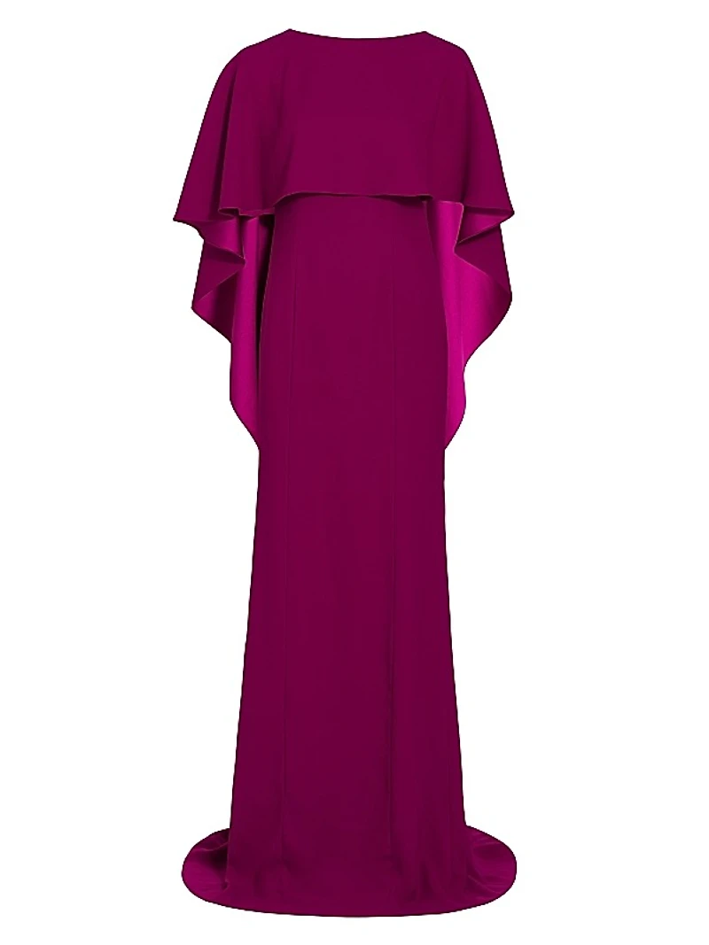Crepe-Satin Cape Gown
