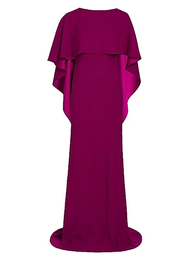 Crepe-Satin Cape Gown