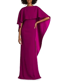 Crepe-Satin Cape Gown