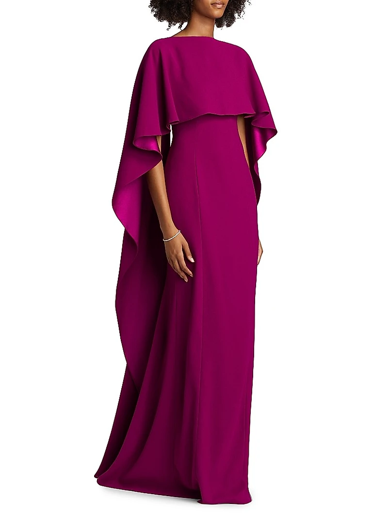 Crepe-Satin Cape Gown