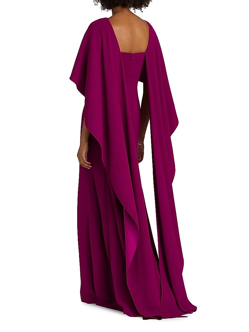 Crepe-Satin Cape Gown