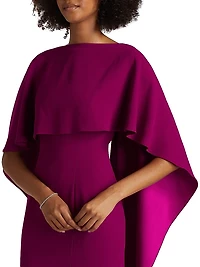 Crepe-Satin Cape Gown