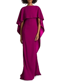 Crepe-Satin Cape Gown