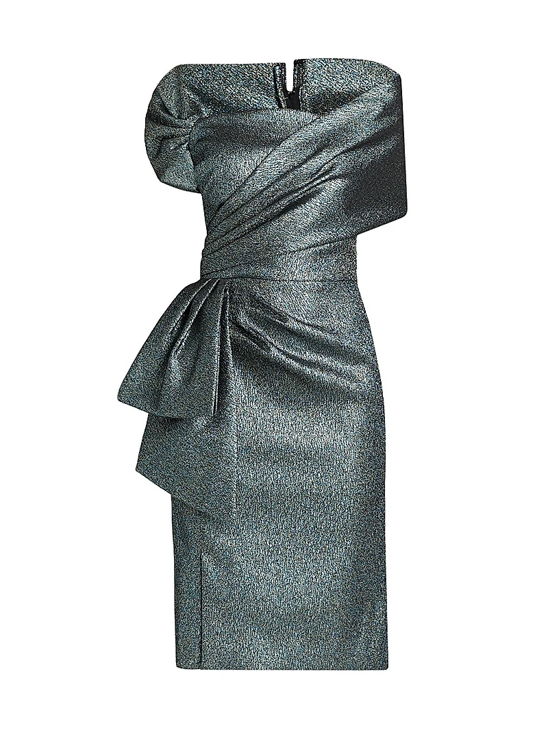 Metallic Gathered Off-The-Shoulder Gown