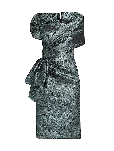 Metallic Gathered Off-The-Shoulder Gown