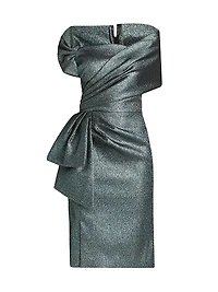 Metallic Gathered Off-The-Shoulder Gown