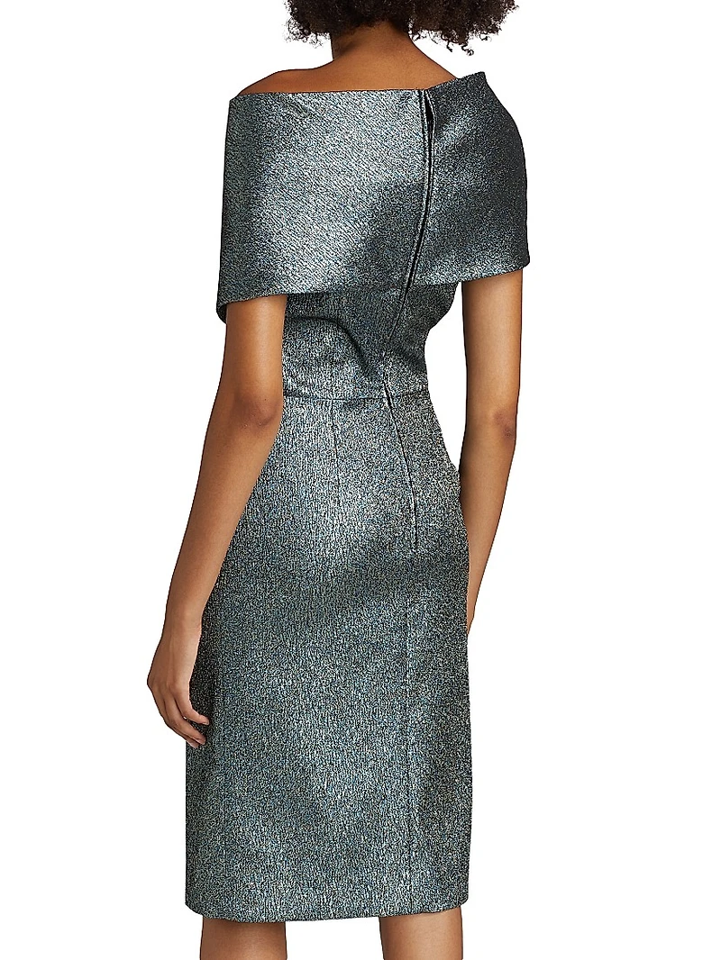 Metallic Gathered Off-The-Shoulder Gown