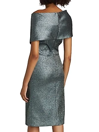 Metallic Gathered Off-The-Shoulder Gown