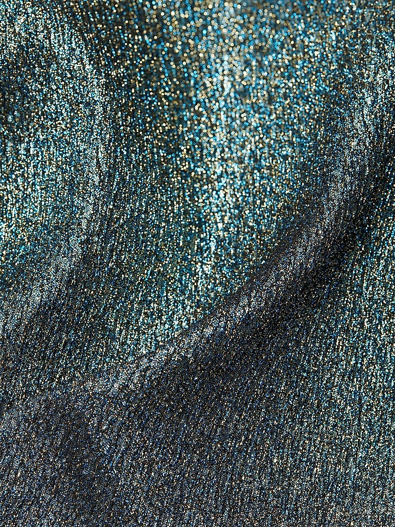 Metallic Gathered Off-The-Shoulder Gown