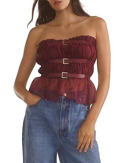 Silk Organza Buckles Strapless Top