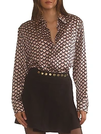 Silk Printed Button-Front Shirt