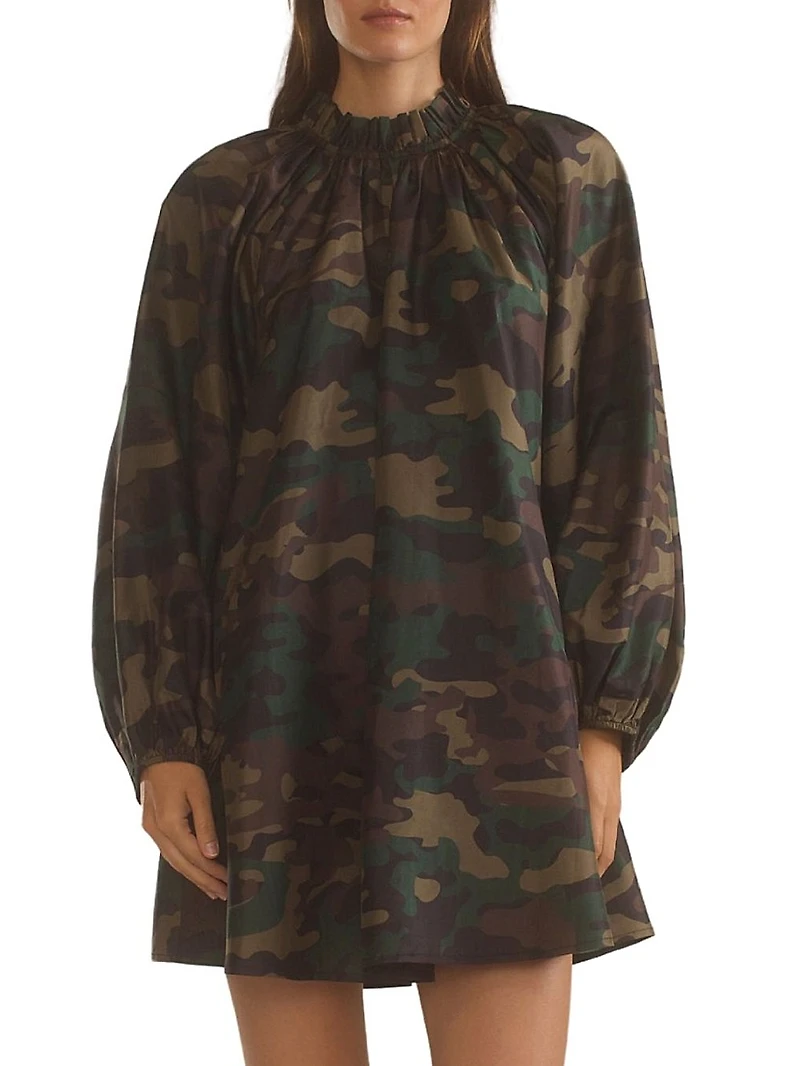 Camouflage Print Silk Taffeta Minidress