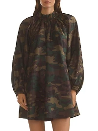 Camouflage Print Silk Taffeta Minidress