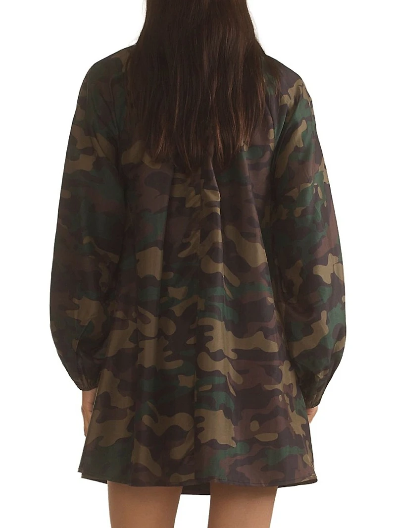 Camouflage Print Silk Taffeta Minidress