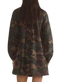 Camouflage Print Silk Taffeta Minidress