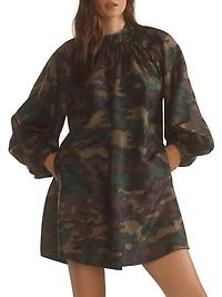 Camouflage Print Silk Taffeta Minidress