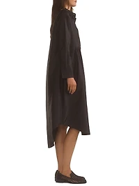 Silk Taffeta Pintuck Shirt Midi-Dress