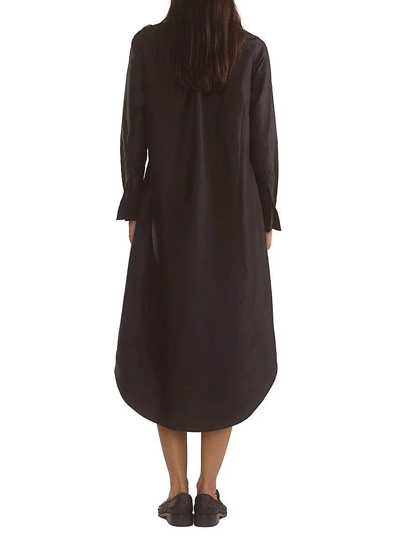 Silk Taffeta Pintuck Shirt Midi-Dress