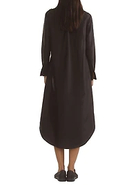 Silk Taffeta Pintuck Shirt Midi-Dress