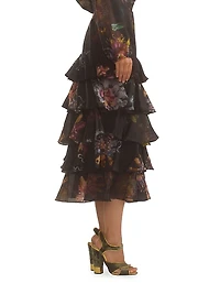 Silk Organza Ruffle Midi-Skirt