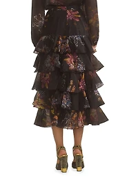 Silk Organza Ruffle Midi-Skirt
