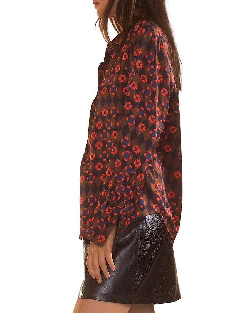 Silk Printed Button-Front Shirt