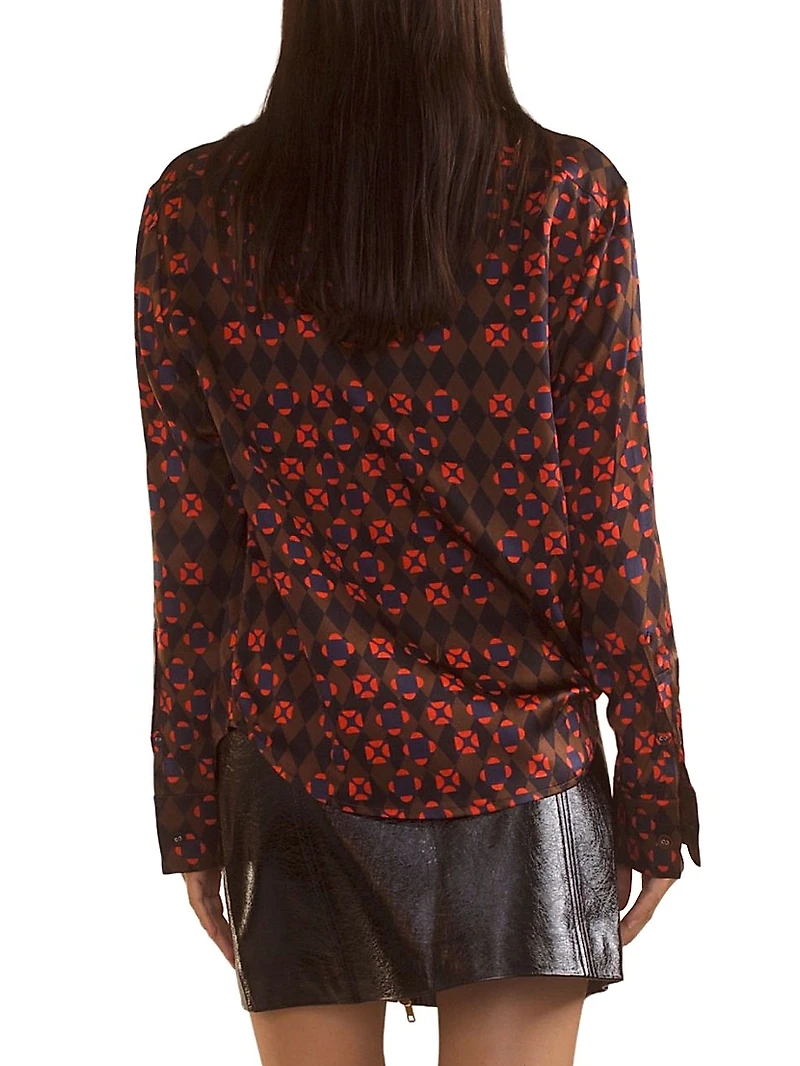 Silk Printed Button-Front Shirt