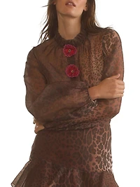 Leopard Print Silk Organza Blouse