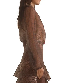 Leopard Print Silk Organza Blouse