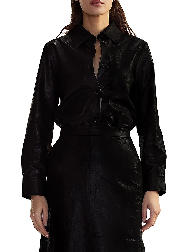 Leather Button-Front Shirt