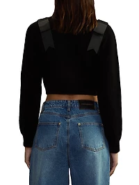 Wool Bow Cropped Crewneck Cardigan